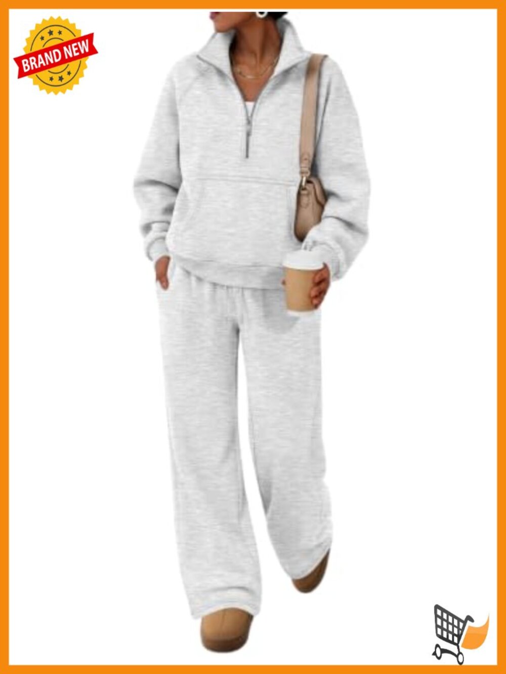 Women's 2 Piece Sweatsuit Set Half Zip Stand Collar Wide Leg Sweatpants